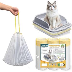YuanPals 30 pezzi fodere per lettiera per gatti con coulisse, sacchetti resistenti ai graffi per lettiera - M (79 x 45 cm)