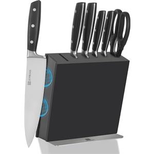 ZUNMARK Set di Coltelli da 7 Pezzi con Blocco Magnetico in Legno e Coltelli da Chef Professionali in Acciaio Inossidabile a Lama Codolo Intero con Manico Monolitico Resistente, Lavabili in Lavastoviglie.