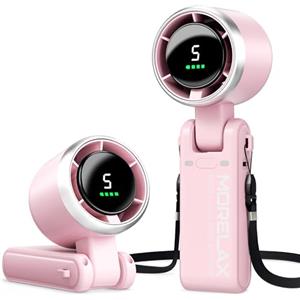 Morelax Ventilatore Portatile a Mano, Raffreddamento Turbo 10m/s, 5 Velocità con Display a LED, 4000 mAh, Ventilatore Pieghevoleda Scrivania/Collo/Tasca per Viaggi, Trucco, All'aperto, Rosa