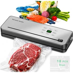 ESoundvol Macchina Sottovuoto Per Alimenti ESoundvol 8 in 1, con Controllo Della Temperatura, Taglierina Integrata e Display LED Visibile per La Conservazione di Alimenti Secchi e Umidi con 10 Sacchetti