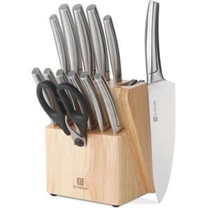 ZUNMARK Set di Coltelli da Cucina 13 Pezzi Professionale con Blocco Portacoltelli e Affilatore Integrato, Coltelli Affilati per Chef - Ideale per Casa e Ristoranti