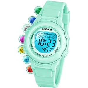 SOCICO Orologio digitale per bambini, resistente all'acqua 5ATM, orologio per bambini illuminato a 7 colori con sveglia e cronometro per bambine e bambini dai 5 ai 12 anni.