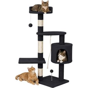 Bakaji Albero Tiragraffi per Gatti in Sisal e Peluche Parco Giochi Gatto con Cuccia Pali Graffiatoio e 3 Piattaforme Dimensioni 112 x 67 x 55 cm (Grigio Scuro)