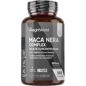 WeightWorld Maca Peruviana, 180 Capsule Vegane, 1 al Giorno (6 Mesi), Estratto 100:1 | Maca Nera Complex con L Arginina, Zinco come Zinco Citrato, Panax Ginseng, Pepe Nero, Senza Magnesio Stearato, Senza Glutine
