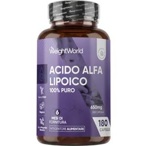WeightWorld Acido Alfa Lipoico, 100% Puro, 650mg per Capsula, 180 Capsule, 1 al Giorno | 6 Mesi di Fornitura, Acido Lipoico, ALA Integratore, Vegano, Integratore Privo di Magnesio Stearato e Senza Glutine e OGM