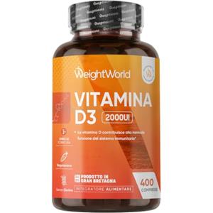 WeightWorld Vitamina D3 2000 UI Colecalciferolo (50mcg), Vegetariana, 400 Compresse | Scorta 13+ Mesi, 1 al Giorno, La Vitamina D Contribuisce alla Normale Funzione del Sistema Immunitario (EFSA), Senza Glutine