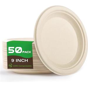 Yidaxing Piatti Carta 50Pcs, Piatti Usa e Getta Biodegradabile e Compostabile | Yidaxing Posate Usa e Getta,Piatti di Carta per Compleanno Feste Campeggio Barbecue Picnic (Colore del legno, 22.8 cm)