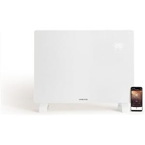 CREATE / EVERWARM GPH1500 / Termoconvettore elettrico in vetro bianco, con WiFi, IP24, LED touchscreen, sistema di sicurezza