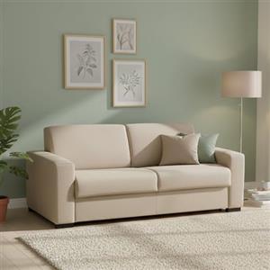 Dmora Talamo Italia - Divano letto 2 posti Algisa, Sofà Soggiorno con apertura girevole in tessuto imbottito, Braccioli slim, 100% Made in Italy, Cm 180x95h90, Beige