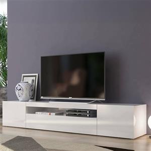 Dmora - Mobile porta TV Jesse, Credenza bassa da soggiorno a 3 ante, Base porta televisione, 100% Made in Italy, cm 200x40h37, Bianco lucido