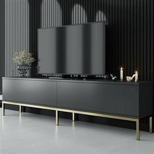 Dmora - Mobile porta TV Regulus, Credenza da soggiorno, Armadio basso per TV, Base parete attrezzata, 180x30h47 cm, Antracite e Oro