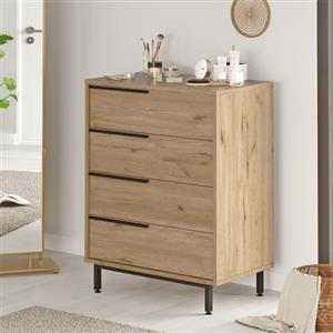 Dmora Cassettiera Tondra 75x45x95h cm Marrone Rovere 4 Cassetti Apertura Scorrevole, Chiusura Scorrevole