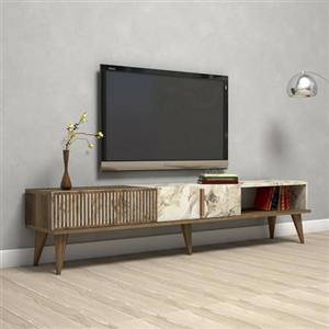 Dmora - Mobile porta TV Aquila, Credenza da soggiorno, Armadio basso per TV, Base parete attrezzata, 180x35h40 cm, Noce e Bianco