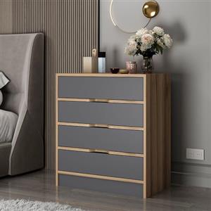 Dmora Cassettiera Naqaya 70x40x79h cm Nero Antracite 4 Cassetti Apertura Scorrevole, Chiusura Scorrevole