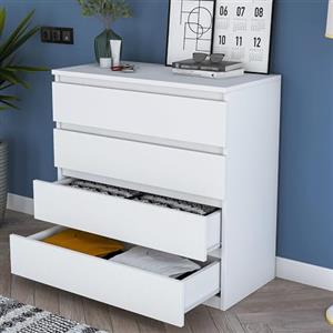 Dmora Cassettiera Yanyan 80x47x98h cm Bianco 4 Cassetti Apertura Scorrevole, Chiusura Scorrevole