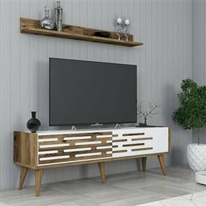 Dmora - Mobile porta TV Achernar, Credenza da soggiorno, Armadio basso per TV, Base parete attrezzata, 140x45h35 cm, Noce e Bianco