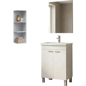 Dmora set Mobili Bagno Coolidge Bianco Lucido Specchio Incluso 3 Ripiani, 2 Ante