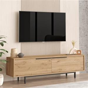 Dmora Mobile Porta TV Lutano 160x36x45h cm Marrone Rovere 2 Vani 2 Ante, Apertura a Ribalta