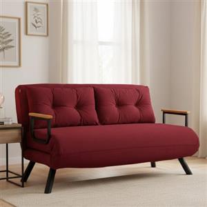 Dmora Divano Letto 2 Posti Merak 133x78 cm Rosso Contenitore Reclinabile, Apertura Click-clack