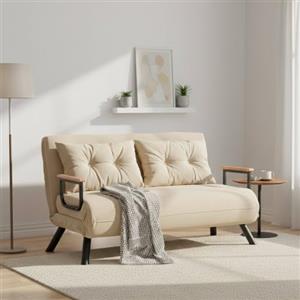 Dmora Divano Letto 2 Posti Merak 133x78 cm Beige Contenitore Reclinabile, Braccioli