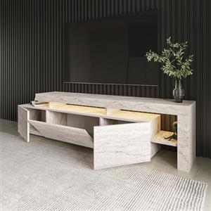Dmora Mobile Porta TV Kovaar 192x37x53h cm Beige Marmo Un Ripiano Apertura Battente, a Ribalta, 3 Ante