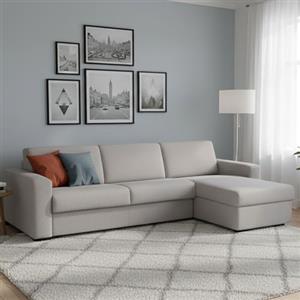Dmora Divano Letto con penisola Alicya, Sofà con penisola Contenitore Reversibile, Braccioli Standard, 100% Made in Italy, Cm 280x95h90, Grigio