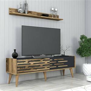 Dmora - Mobile porta TV Achernar, Credenza da soggiorno, Armadio basso per TV, Base parete attrezzata, 140x45h35 cm, Noce e Antracite