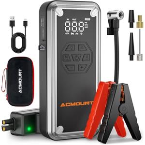 Acmount Avviatore Batteria Auto, 80.66Wh Booster Avviatore per veicolo con Compressore Aria Portatile(Tutti Gas 12L Diesel) Avviatore Emergenza Auto con Ricarica Rapida 18W/LED Torcia/USB-C (Sliver)