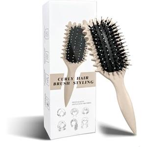 longyier Spazzola per Ricci con Punte per Definire, Pettinare e Modellare Capelli - Riduce Trazione e Separazione per Uomini e Donne (Beige, 24cm)