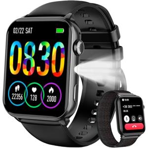 IOWODO Smartwatch Uomo Donna con Chiamate Bluetooth | 1.91" Orologio Fitness con SpO2/ Sonno, 24H Cardiofrequenzimetro, 100 modalità Sportive, Torcia LED, IP68, 2 Cinturini