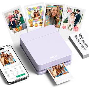 Nelko PP01 Stampante Fotografica Portatile, 100 Fogli Inclusi, Viola | Connessione Bluetooth per Smartphone, Stampa A Colori Ad Alta Risoluzione per Album, Diari, Viaggi e Progetti Creativi