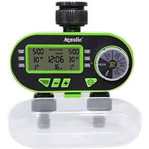 Aqualin Centralina Irrigazione 2 Vie,Orologio da giardino con schermo LCD,Dotato di funzione di ritardo della pioggia attrezzatura per irrigazione da giardino programmabile