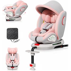 DEWINNER 360° Seggiolini Auto da 0 a 36kg ISOFIX DEWINNER - I-Size Gruppo0+1/2/3,Cntura a 5 punti,RWF,FWF,Tettuccio Anti-UV + Gamba di Supporto+imbottitura antiabrasione,ECE R129 (Rosa)