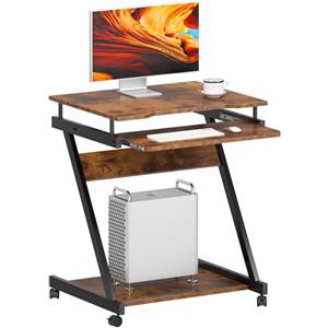 sogesfurniture Scrivania mobile per computer a forma di Z, salvaspazio per PC portatile, tavolo da ufficio con 4 ruote, estraibile, colore marrone vintage