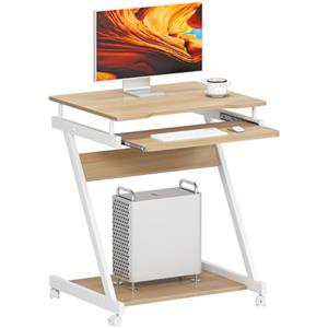 sogesfurniture Scrivania mobile per computer portatile a forma di Z, salvaspazio, tavolo da ufficio con 4 ruote, estraibile, colore: bianco acero