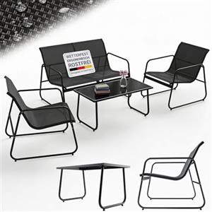 Juskys set da giardino Genua 4 pezzi - Antracite, gruppo outdoor con braccioli, divano due posti, tessile, tavolo e panca, struttura acciaio