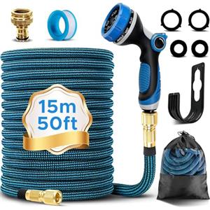 Zippicks Tubo Acqua Giardino 15 Metri,Tubo Estensibile per Giardino,Tubo Irrigazione | Con Pistola a Spruzzo a 10 Funzioni, Canna per Irrigazione con Adattatori da 1/2" e 3/4" per Innaffiare,Giardinaggio