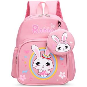 Aucuu Zainetti per Bambini, Zaino Bambina Scuola Elementare, Zainetto per Ragazze Grande Capacità, Leggero Elementare Zaino Multi Scomparto per Viaggi Campeggio, coniglietto rosa chiaro