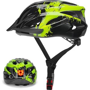 Moplasz Casco da bicicletta con luce, leggero, per adulti, taglia 57-62 cm | Casco da bicicletta regolabile per montagna e strada, 18 prese d'aria con cinturino regolabile e visiera staccabile