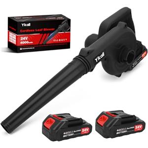 Ykall Soffiatore a Batteria 24V - Potente e Leggero per Giardino, Auto, Officina | 2 × 2000 mAh, 40 minuti, Ricarica Rapida, 0,9 kg, Certificazione GS, Tutto L'anno, per Giardino, Terrazza, Cortile e Garage.