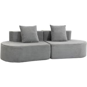 HOMCOM Divano 3 Posti Modulare 245 cm Senza Struttura, Grigio Chiaro | Seduta Ampia Profonda, Imbottitura Spessa, 2 Cuscini, Sofà Compresso Moderno in Velluto a Coste per Salotto e Soggiorno