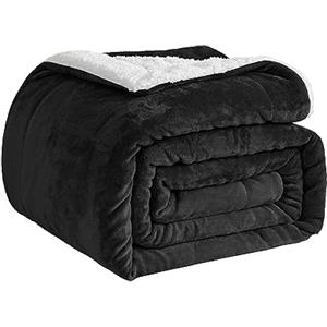 Good Nite Coperta per divano, 150 x 200 cm, soffice coperta in pile Sherpa, per divani, copriletto, coperta da viaggio, morbida, lavabile in lavatrice (matrimoniale, nero)