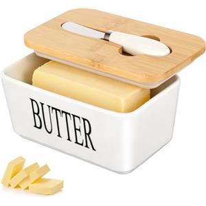 VINATO Burriera in Ceramica con Coperchio,Scatola Portaburro per Conservazione per 250 g,Portaburro da Frigo,Porta Burro in Ceramica-17.5 x 10.5 x 8 CM