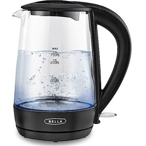 bella Bollitore elettrico, capacità 1,7 l - Teiera portatile senza fili in vetro trasparente con LED che cambia colore, con spegnimento automatico e protezione contro l'ebollizione, nero