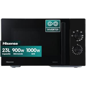 Hisense Forno a microonde Inverter 23L, 900W, Grill combinato da 1000W | con 5 livelli di potenza, Rivestimento in ceramica, Vetro oscurato premium, Cottura uniforme, Facile da pulire
