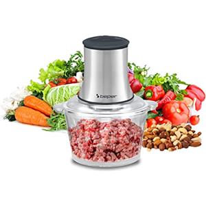 BEPER P102ROB001 Tritatutto in vetro, Contenitore in vetro, Corpo in Abs, Doppia coppia di lame in acciaio,2 velocità, base antiscivolo, Capacità di 1,5L, Grigio/Nero