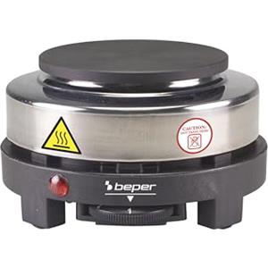 BEPER P101PIA003 Fornello Elettrico Piccolo in Ghisa/Acciaio Inossidabile, 5 Livelli di Cottura, Fornelletto Elettrico Portatile, Fornello da Campeggio con Piastra da 10 cm, 500W