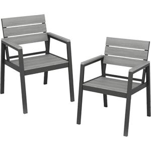 JUMMICO Sedia da Esterno in Alluminio Aspetto Legno - Antiruggine, Facile da Pulire e Imputrescibile, Portata Massima 160kg, Per Giardino, Cortile, Balcone