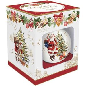 EASY LIFE Palla di Natale Sfera da Appendere in Ceramica Christmas Memories D7 cm 4 Varianti (1pz) Babbo con Campana