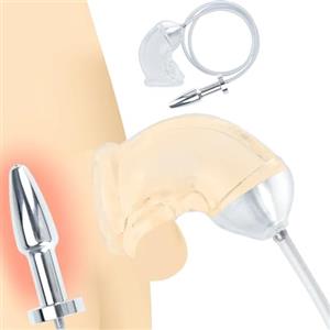 SAUVASFZ Dilatatore 2 in 1 Uretra Manicotto per pene in silicone con Plug anale cavo in acciaio inossidabile Dilatatore anale Orinatoio Piscio Clistere Doccia anale Giocattolo sessuale estremamente erotico
